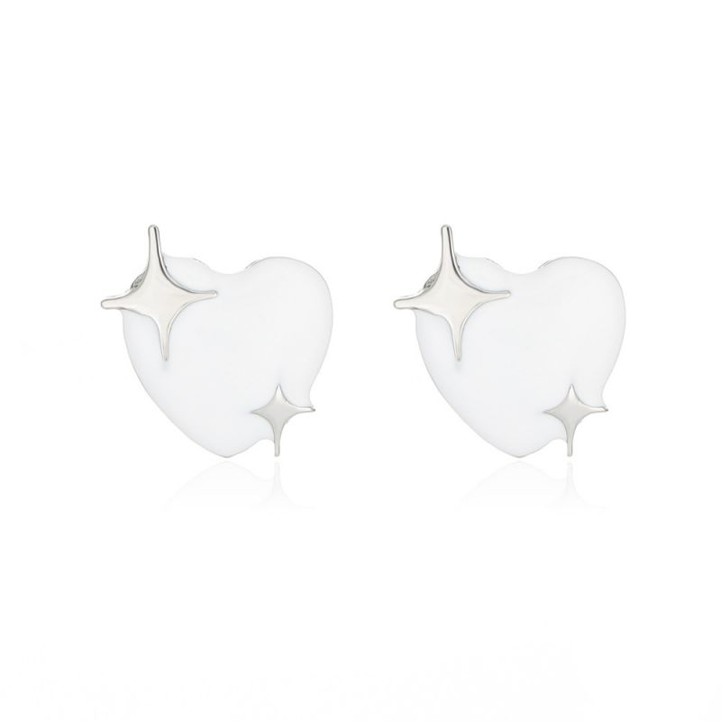 Fashion White Alloy Oil Dripping Love Star Earrings