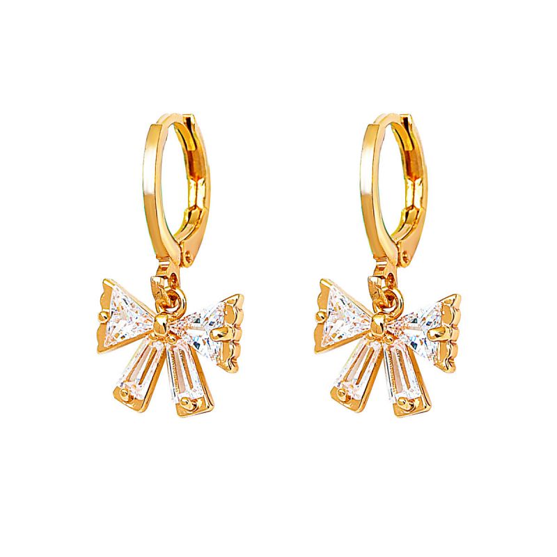 Fashion 15# Metal Diamond Bow Earrings