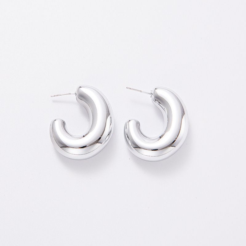 Fashion Silver Acrylic Spray Painted C-shaped Earrings