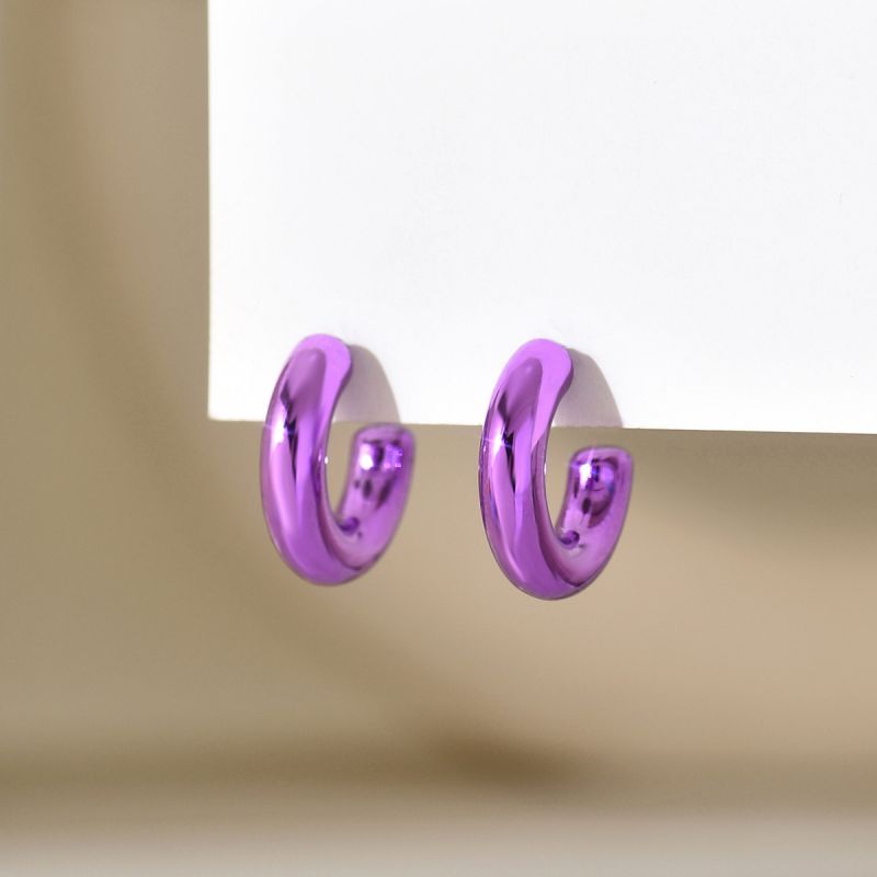 Fashion Purple Acrylic Geometric C-shaped Earrings