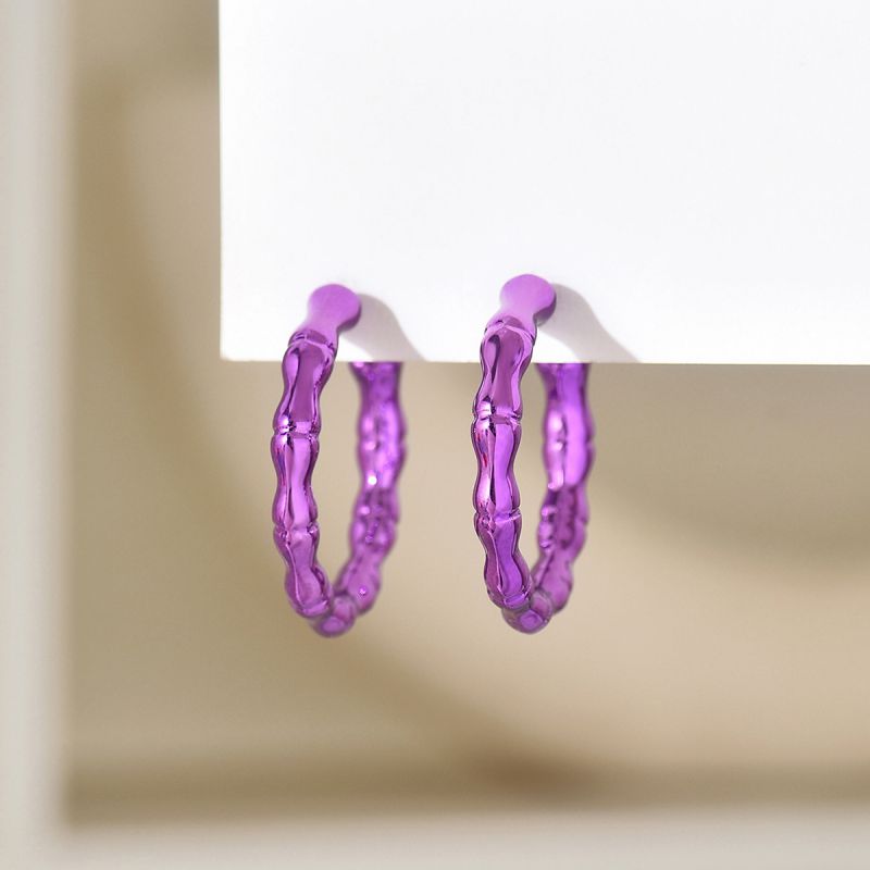 Fashion Purple Acrylic Bamboo Round Earrings