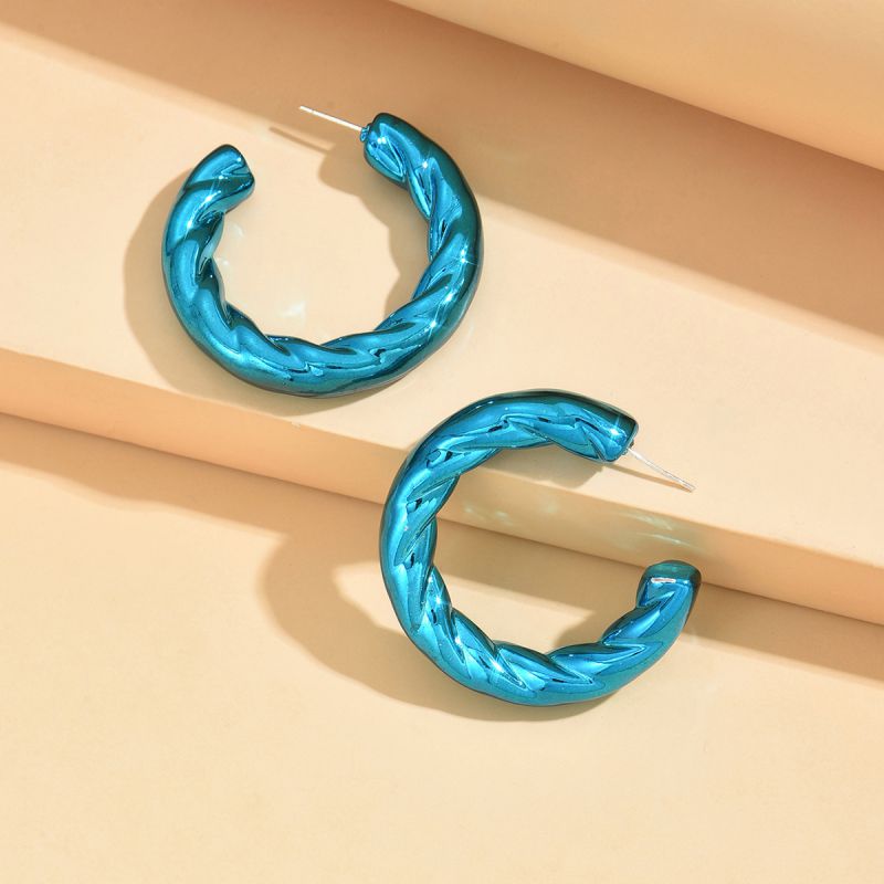 Fashion Light Blue Acrylic Twist C-shaped Earrings