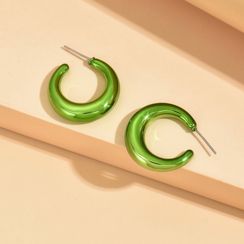 Fashion Green Acrylic C-shaped Earrings