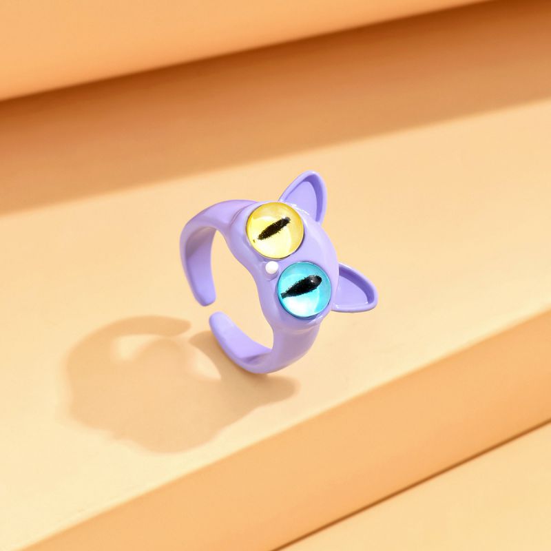 Fashion Purple Big-eyed Cat Ring Acrylic Little Monster Geometric Eyes Open Ring