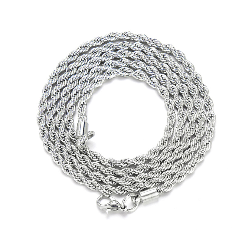 Fashion Silver 3mm Stainless Steel Twist Chain 24inch (60cm) Alloy Geometric Twist Chain Mens Necklace
