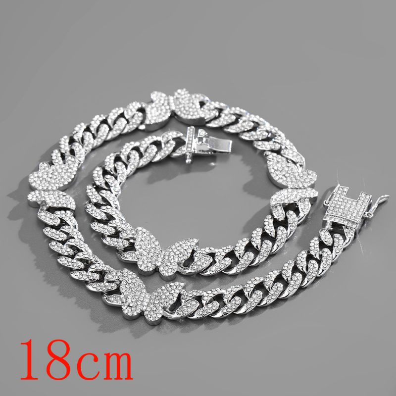 Fashion Bracelet 7inch (18cm) Silver Butterfly Cuban Chain-142 Alloy Diamond Chain Five-pointed Star Bracelet