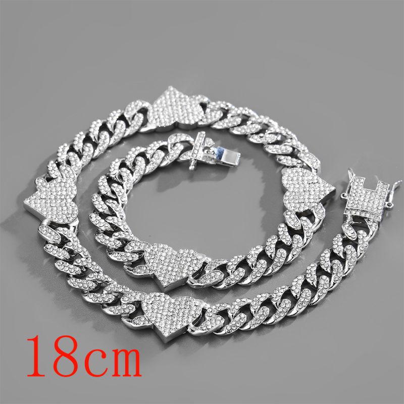 Fashion Bracelet 7inch (18cm) Silver Love Cuban Chain-143 Alloy Diamond Chain Five-pointed Star Bracelet