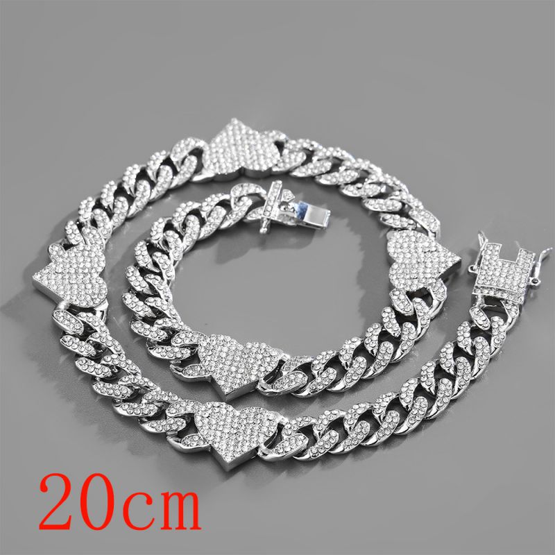 Fashion Bracelet 8inch (20cm) Silver Love Cuban Chain-143 Alloy Diamond Chain Five-pointed Star Bracelet