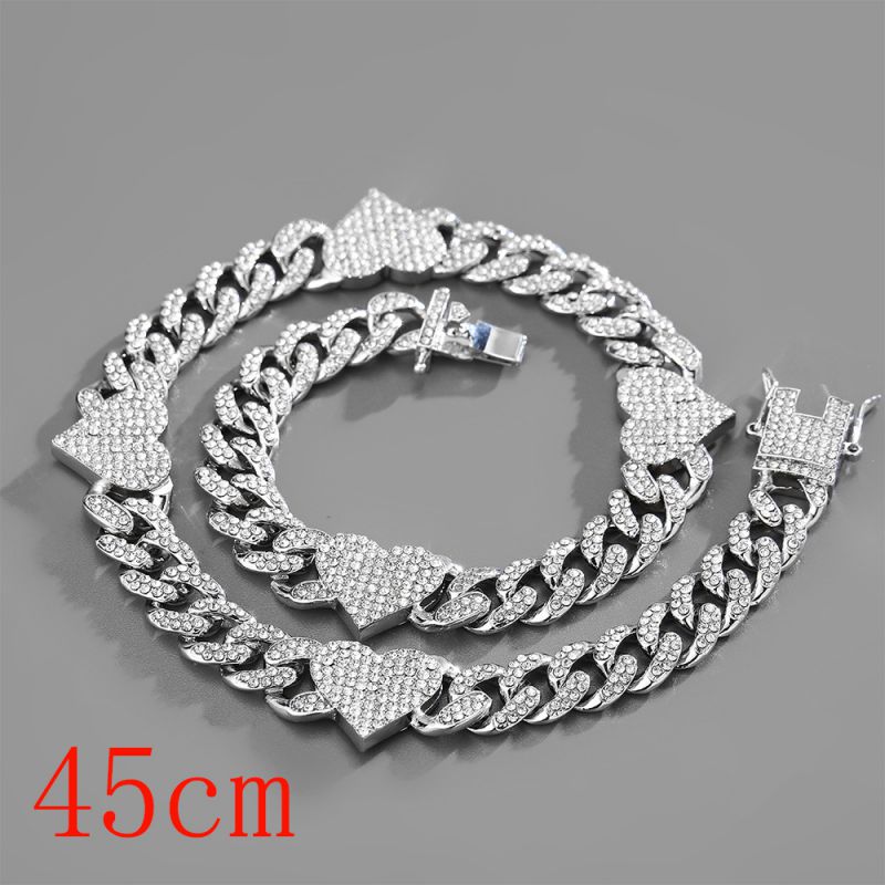 Fashion Necklace 18inch (45cm) Silver Love Cuban Chain-143 Alloy Diamond Chain Five-pointed Star Necklace