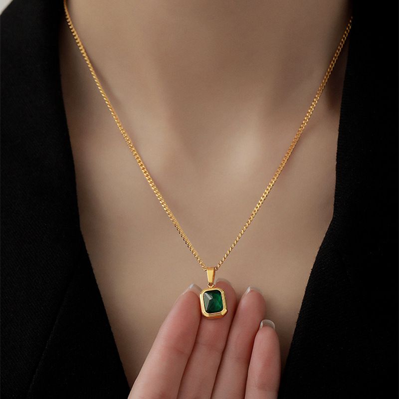 Fashion Gold Metal Diamond Square Necklace