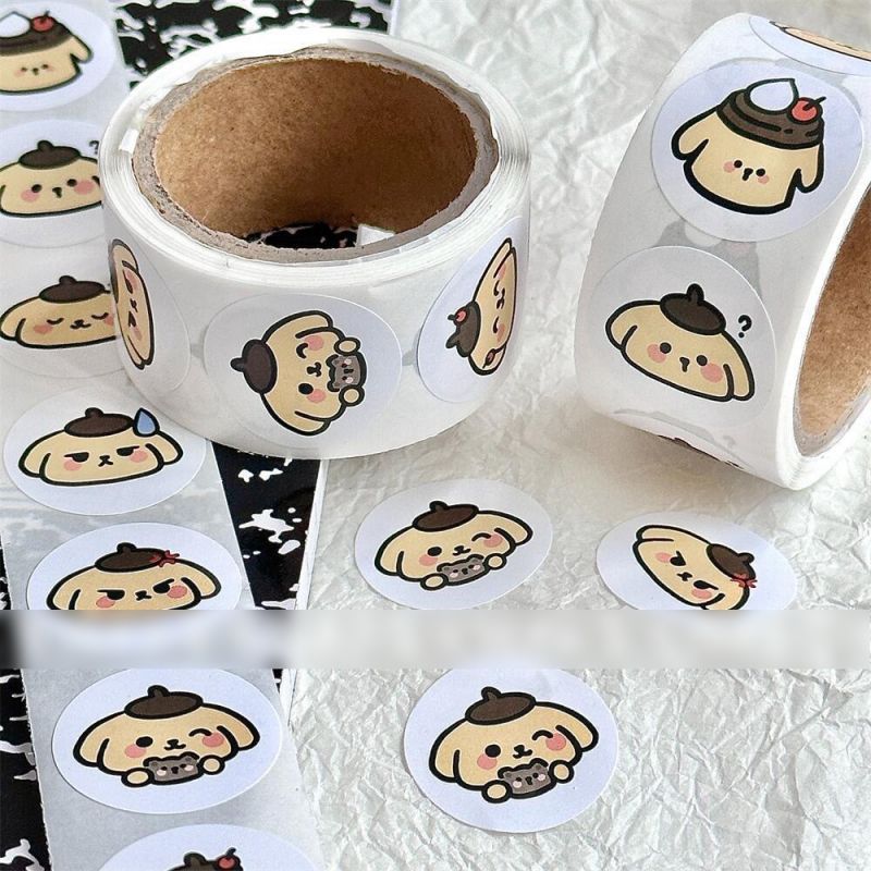 Fashion Pudding Dog Roll Stickers [1 Roll/200 Stickers] Paper Printed Pocket Material Dot Stickers