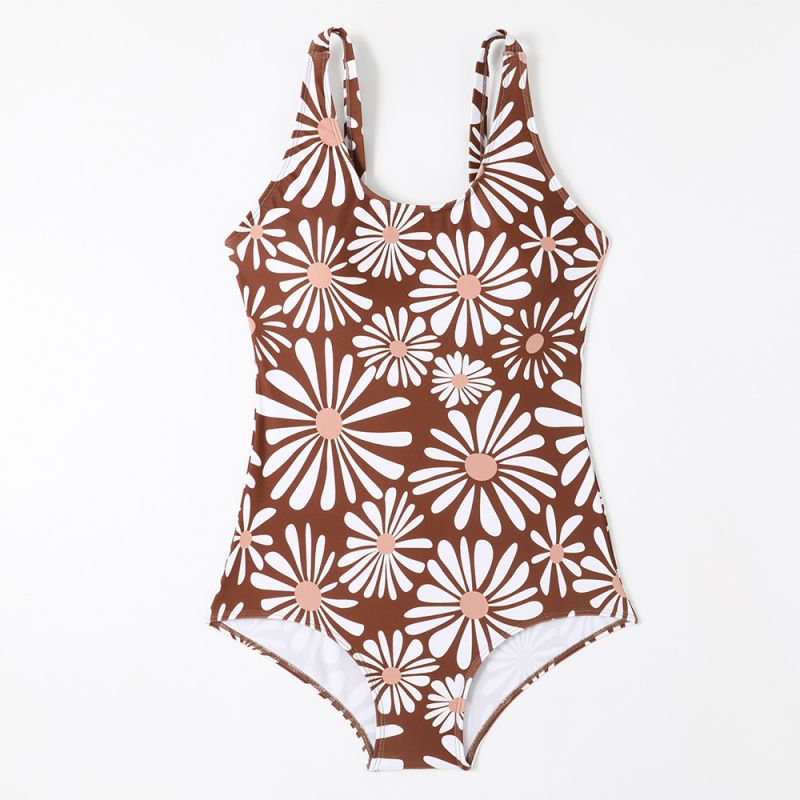 Fashion Brown Polyester Printed One-piece Swimsuit