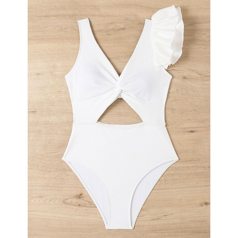 Fashion White Polyester Hollow One-piece Swimsuit