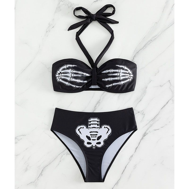Fashion Black Polyester Lace-up Tankini Swimsuit Bikini