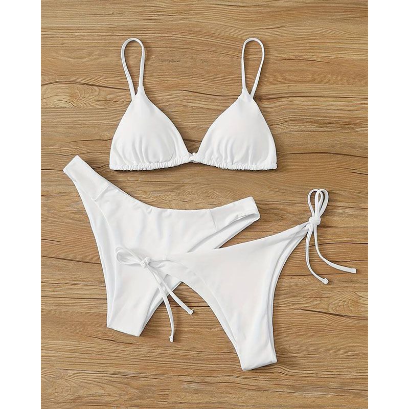 Fashion White Nylon Lace-up One-piece Swimsuit Bikini Three-piece Set