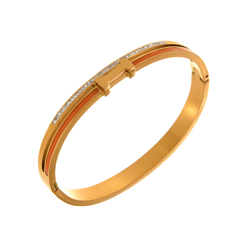 Fashion Gold Titanium Steel Inlaid With Zirconium Dripping Letters Bracelet