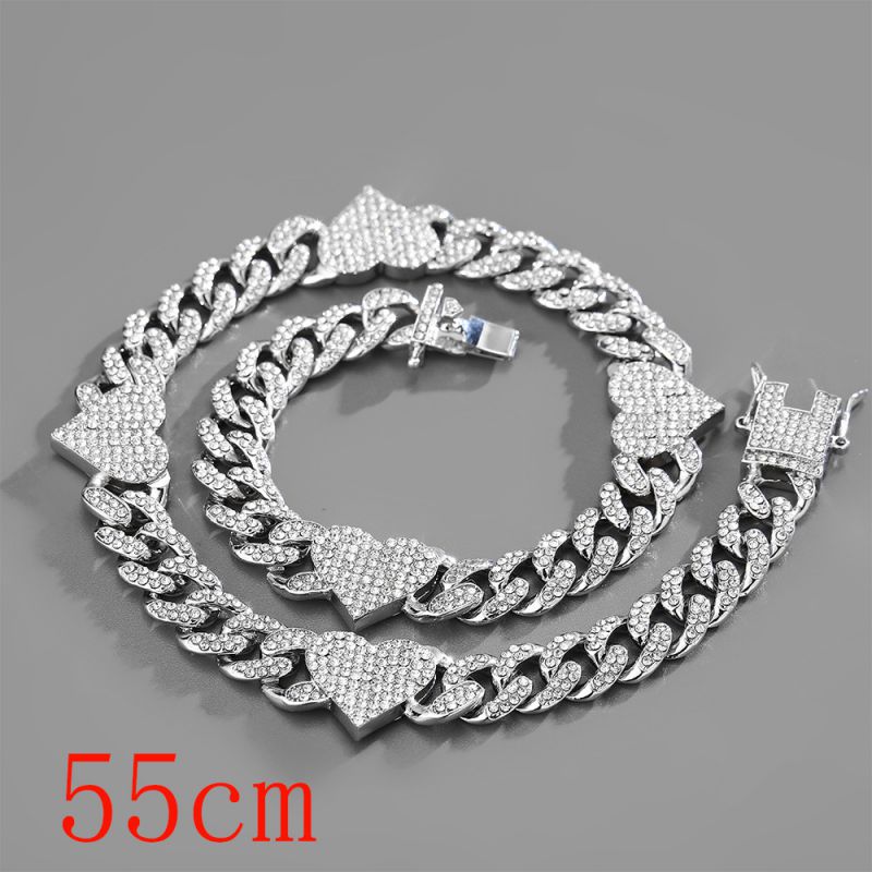 Fashion Necklace 22inch (55cm) Silver Love Cuban Chain-143 Alloy Diamond Chain Five-pointed Star Necklace