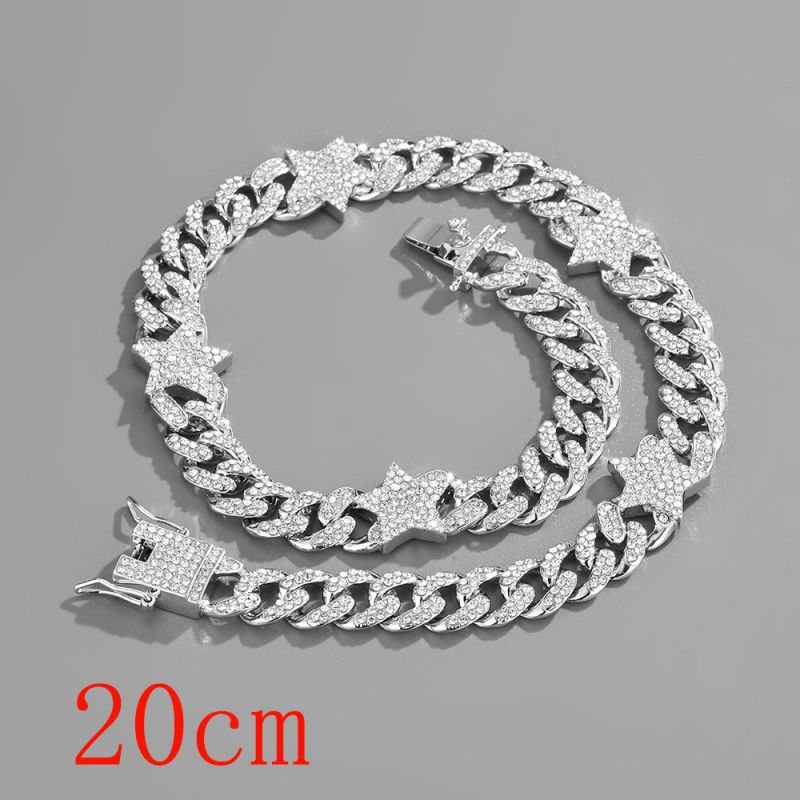 Fashion Bracelet 8inch (20cm) Silver Star Cuban Chain-144 Alloy Diamond Chain Five-pointed Star Bracelet