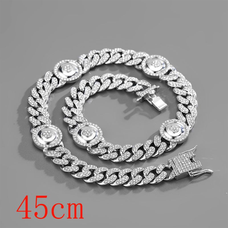 Fashion Necklace 18inch (45cm) Silver Devils Eye Cuban Chain (no Oil Dripping) 145 Alloy Diamond Chain Five-pointed Star Necklace