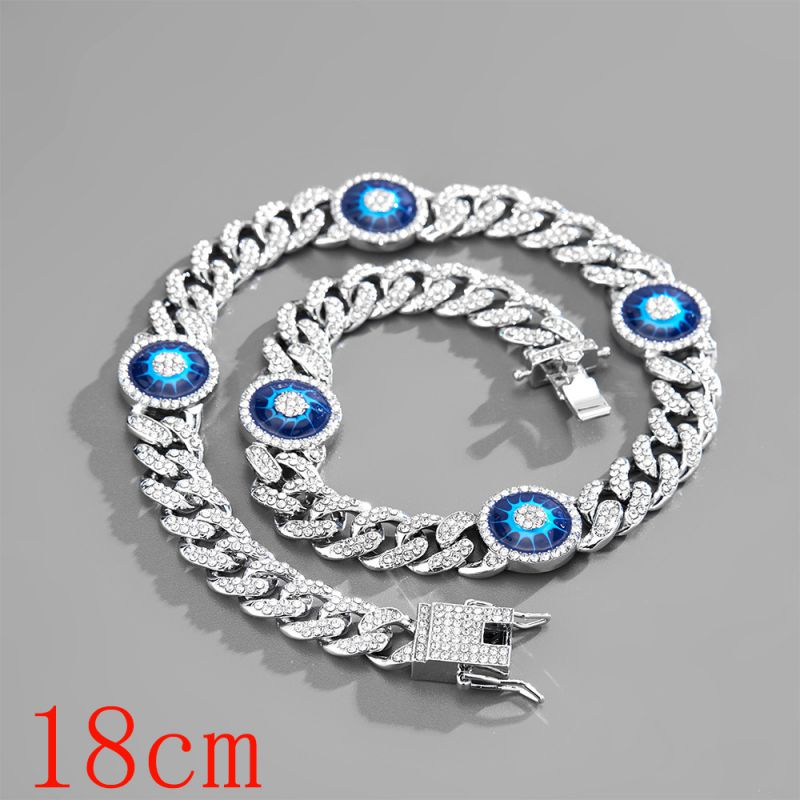 Fashion Bracelet 7inch (18cm) Silver Devils Eye Cuban Chain (oil Dripping) 145d Alloy Diamond Chain Five-pointed Star Bracelet