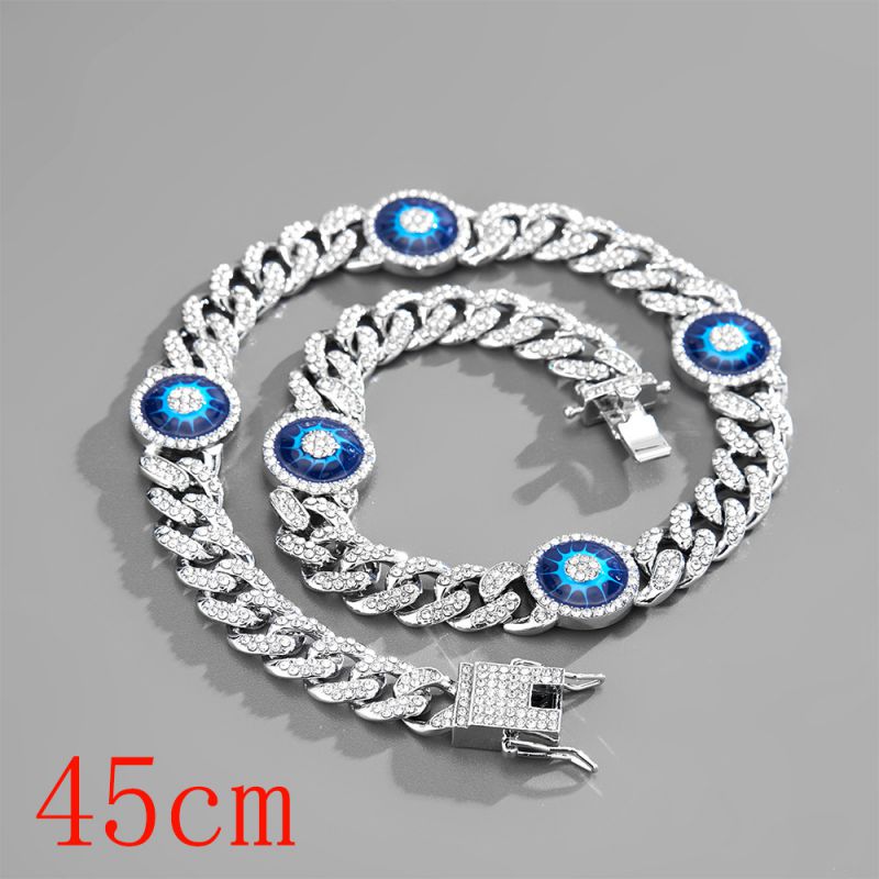 Fashion Necklace 18inch (45cm) Silver Devils Eye Cuban Chain (oil Dripping) 145d Alloy Diamond Chain Five-pointed Star Necklace