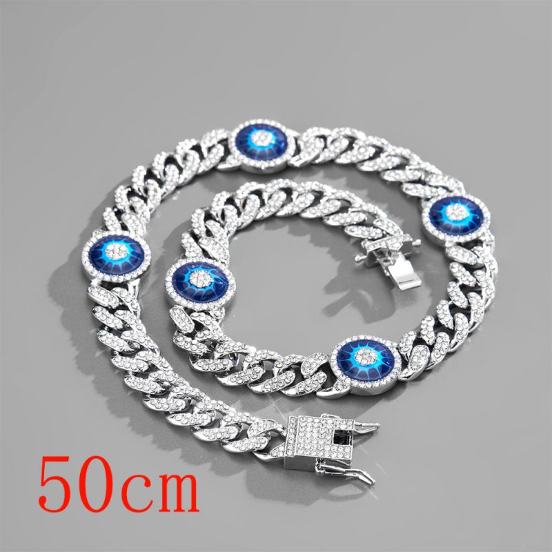 Fashion Necklace 20inch (50cm) Silver Devils Eye Cuban Chain (oil Dripping) 145d Alloy Diamond Chain Five-pointed Star Necklace