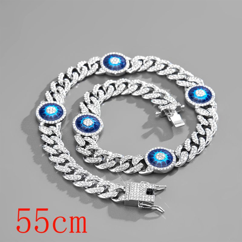 Fashion Necklace 22inch (55cm) Silver Devils Eye Cuban Chain (oil Dripping) 145d Alloy Diamond Chain Five-pointed Star Necklace