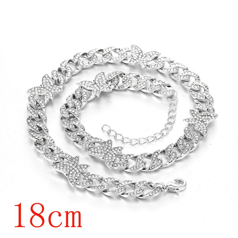 Fashion Bracelet 7inch (18cm) Silver Butterfly Cuban Chain-151 Alloy Diamond Chain Five-pointed Star Bracelet