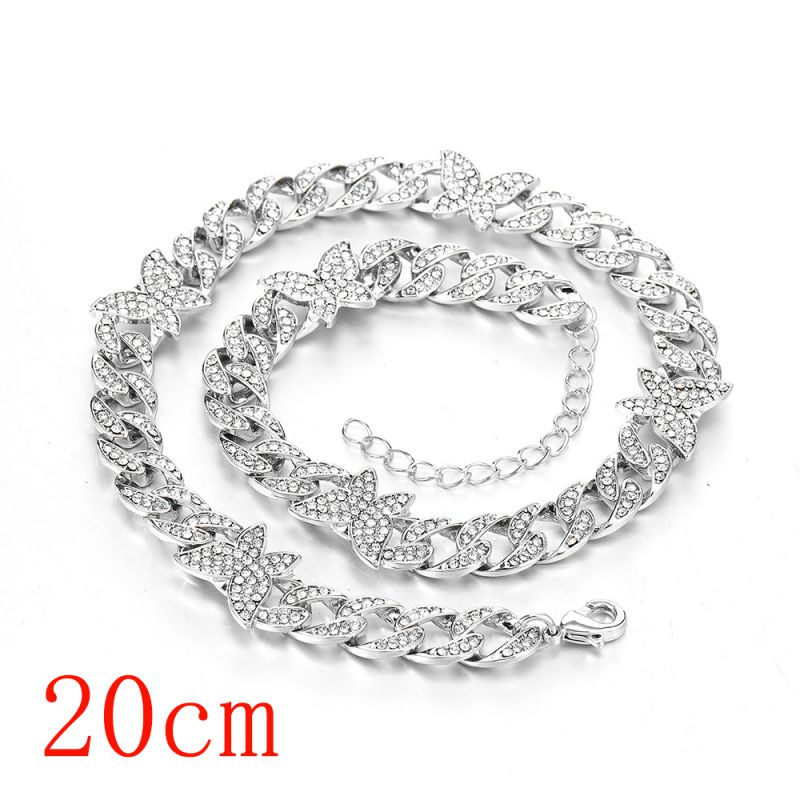 Fashion Bracelet 8inch (20cm) Silver Butterfly Cuban Chain-151 Alloy Diamond Chain Five-pointed Star Bracelet