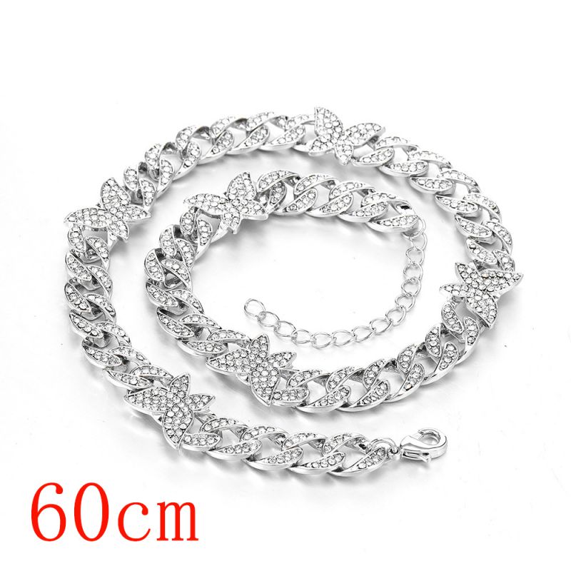 Fashion Necklace 24inch (60cm) Silver Butterfly Cuban Chain-151 Alloy Diamond Chain Five-pointed Star Necklace