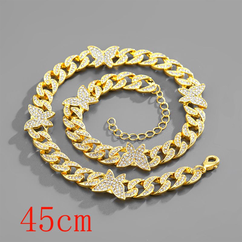 Fashion Necklace 18inch (45cm) Golden Butterfly Cuban Chain-151 Alloy Diamond Chain Five-pointed Star Necklace