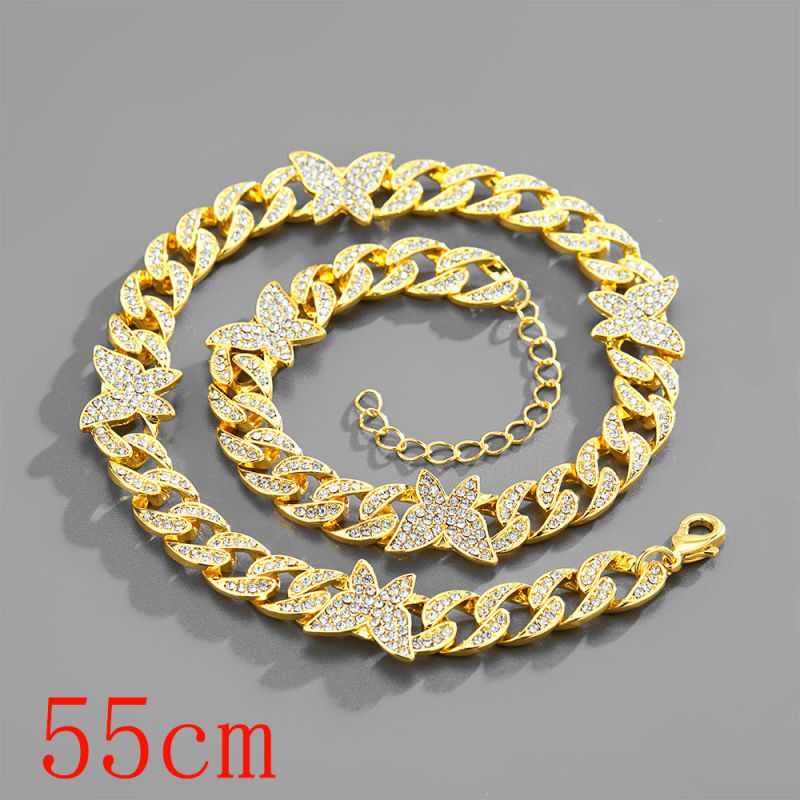 Fashion Necklace 22inch (55cm) Golden Butterfly Cuban Chain-151 Alloy Diamond Chain Five-pointed Star Necklace