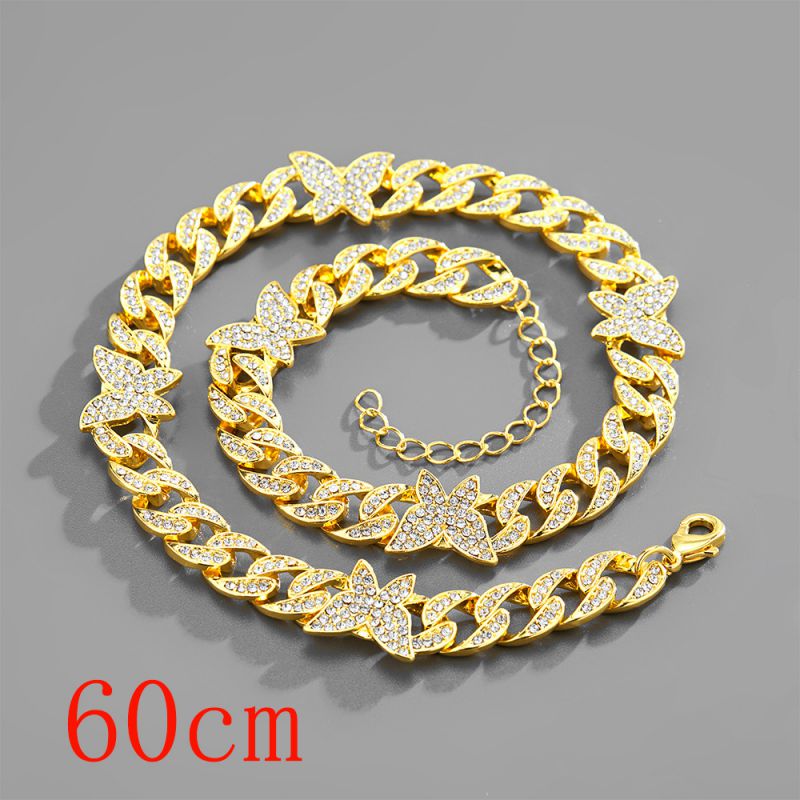 Fashion Necklace 24inch (60cm) Golden Butterfly Cuban Chain-151 Alloy Diamond Chain Five-pointed Star Necklace