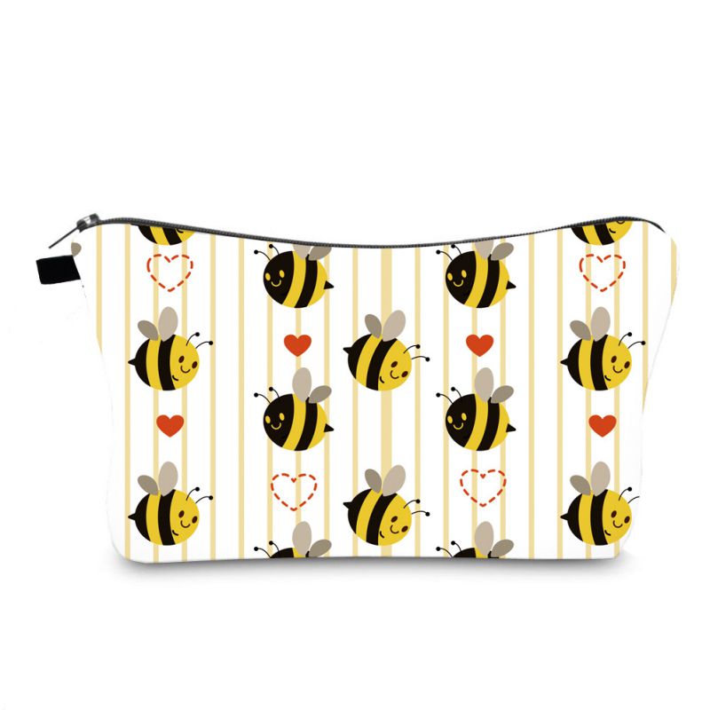 Fashion Color Printed Bee Pattern Hand Storage Toiletry Bag