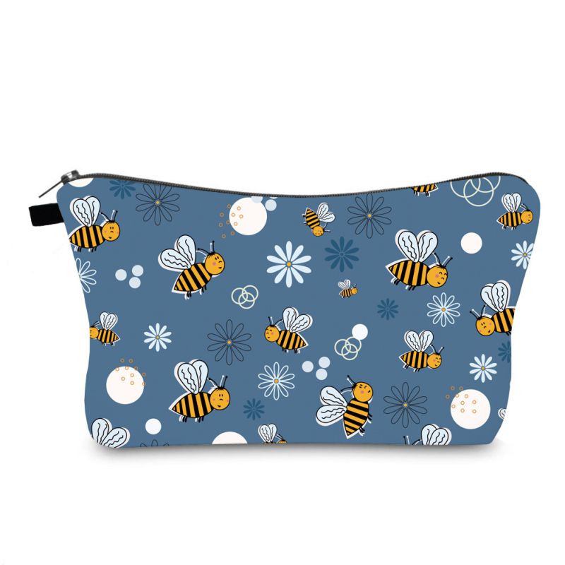 Fashion Color Polyester Bee Print Storage Toiletry Clutch