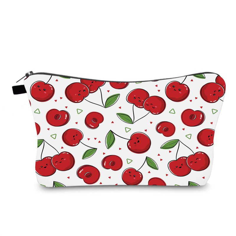 Fashion Color Polyester Cherry Print Storage Toiletry Clutch
