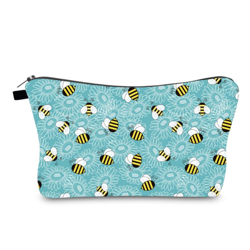 Fashion Color Polyester Bee Print Storage Toiletry Clutch