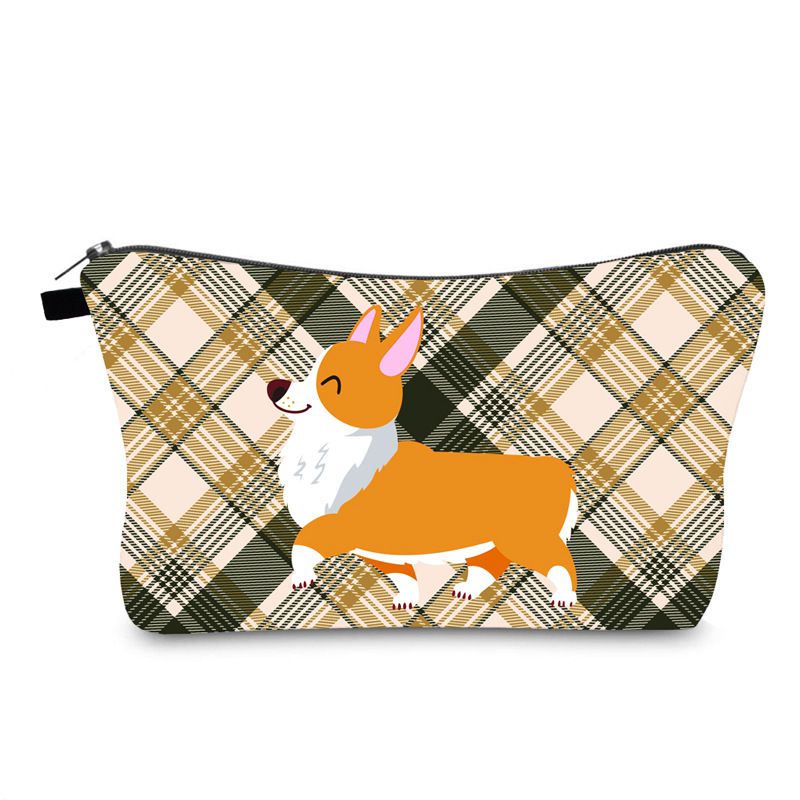 Fashion Color Polyester Dog Print Water Repellent Toiletry Bag Storage Bag