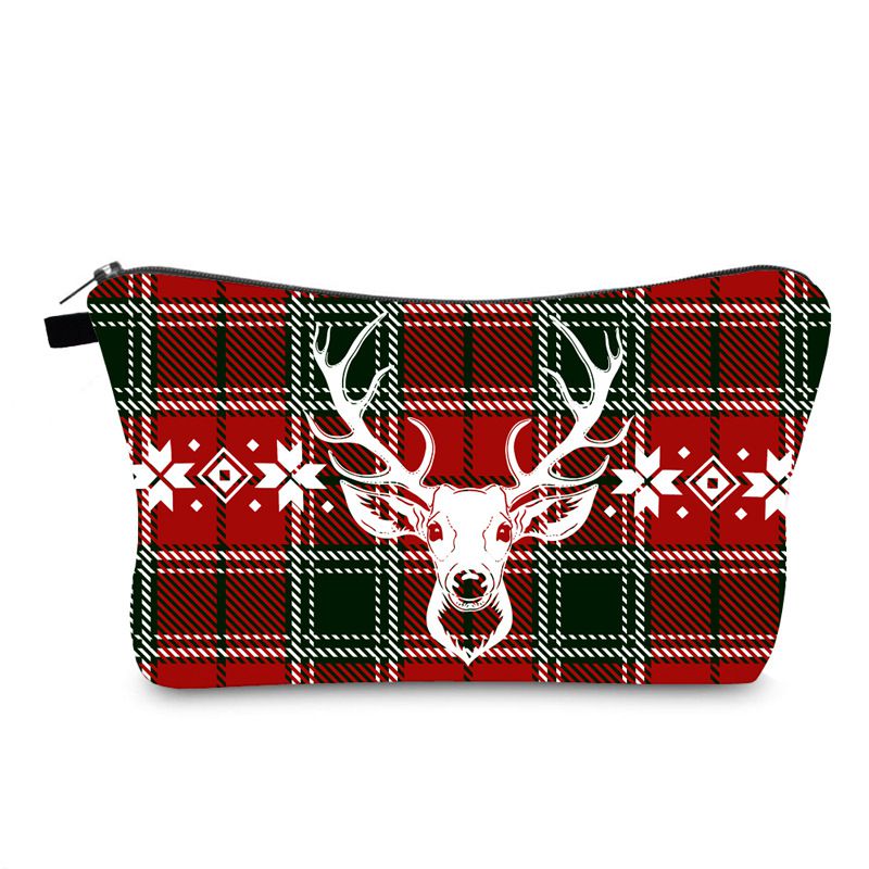 Fashion Color Polyester Christmas Reindeer Print Clutch Storage Bag