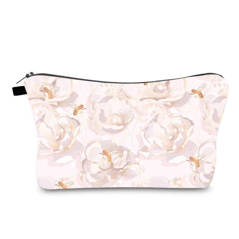 Fashion Color 12 Polyester Bee Print Toiletry Storage Clutch
