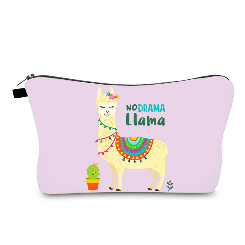 Fashion Color 17 Polyester Printed Alpaca Storage Toiletry Clutch