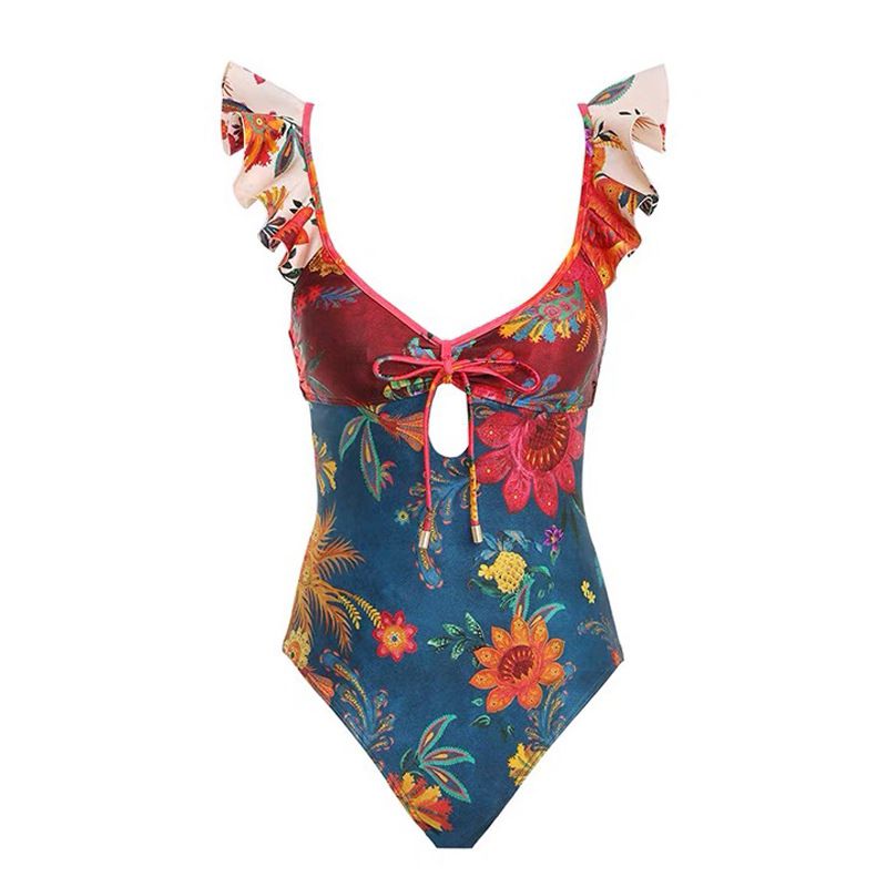 Fashion Blue And Red Swimsuit Polyester One Piece Swimsuit