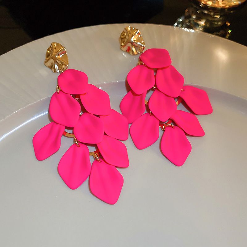 Fashion Silver Needle-pink Alloy Geometric Tassel Earrings