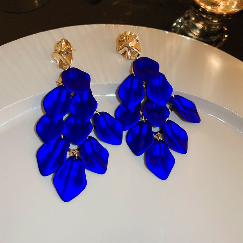 Fashion Silver Needle-blue Alloy Geometric Tassel Earrings