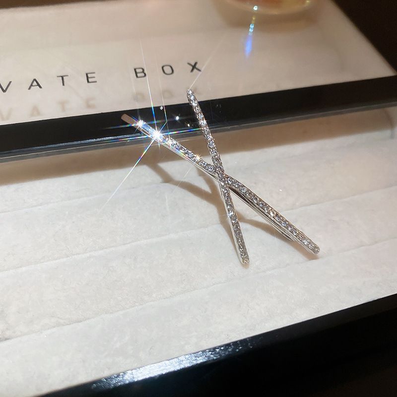 Fashion One-word Clip-silver Alloy Diamond Geometric Cross Hairpin