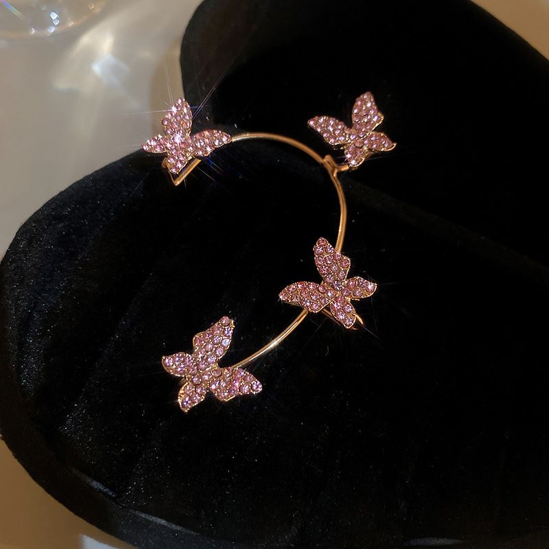 Fashion Ear Hook-pink (left Ear Single) Alloy Diamond Butterfly Single Ear Cuff