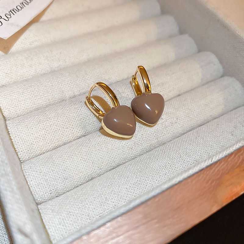 Fashion Earrings-brown Copper Plated Oil Dripping Love Earrings