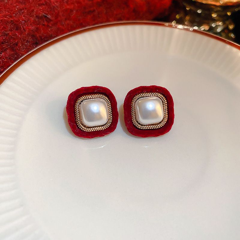 Fashion Earrings - Red Alloy Diamond Geometric Earrings