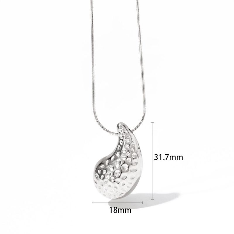 Fashion (vertical Style) Textured Silver Titanium Steel Uneven Water Drop Necklace