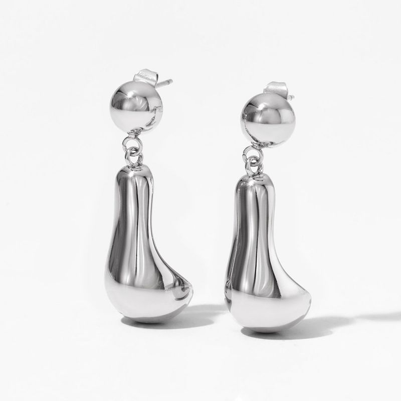Fashion Silver Stainless Steel Geometric Hollow Hook Earrings